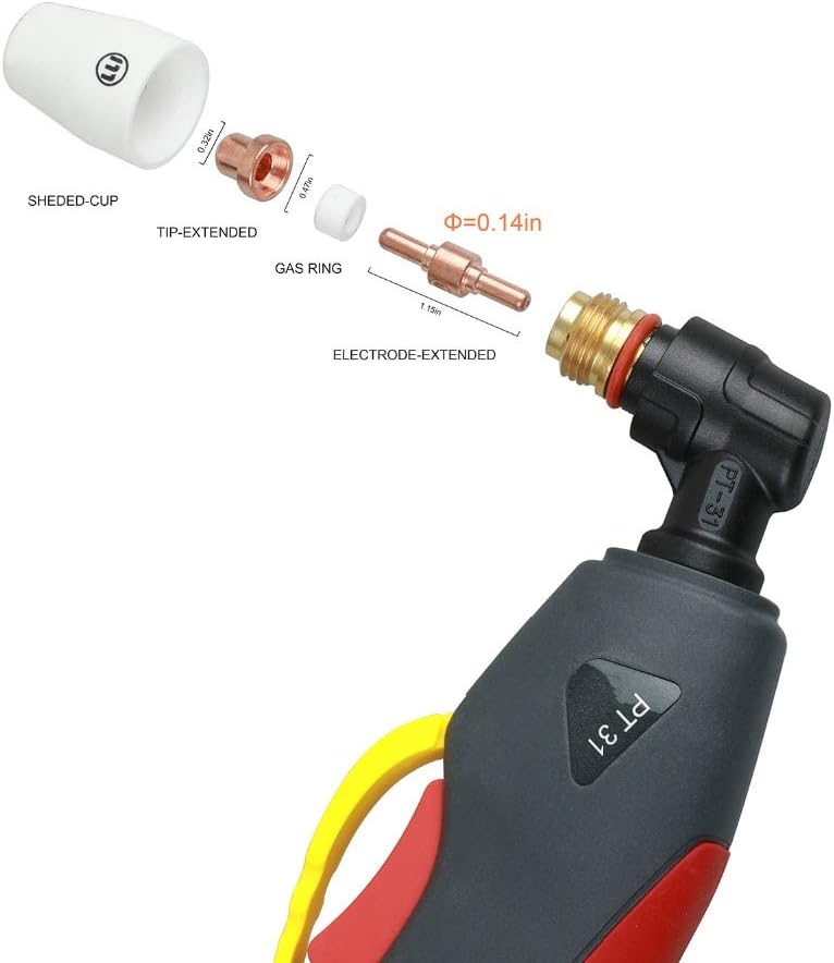 Reboot Plasma Cutter Consumables fits CUT40 CUT50 with Plasma Cutter Torch PT31 LG40 for RBC-4000/4500/5000D 40 PCS Nozzle Electrode Extended Long Tip Shroud Shield Cup - Image 3